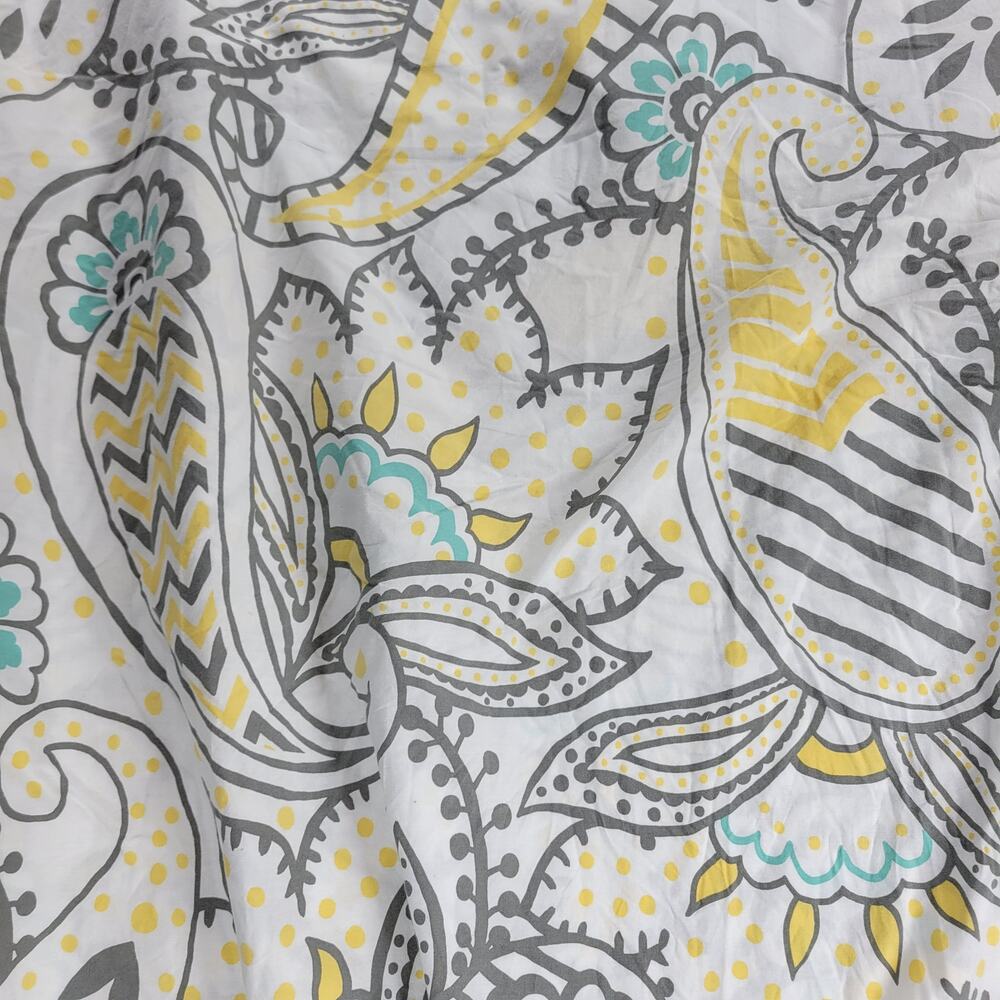Pottery Barn Teen Ana Duvet Twin Gray Yellow Teal Paisley Buttons Tie Corners - Picture 6 of 10